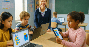 Ilustrasi realistis tentang kesehatan mental 2025 dengan seseorang bermeditasi dan suasana tenang di era digital.