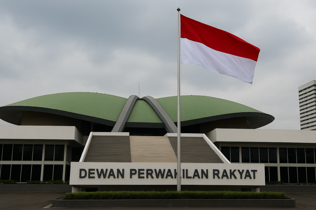 Protes Publik & Tunjangan Fantastis DPR: Sorotan Timbal Balik Pemerintah gedung dpr dengan bendera indonesia
