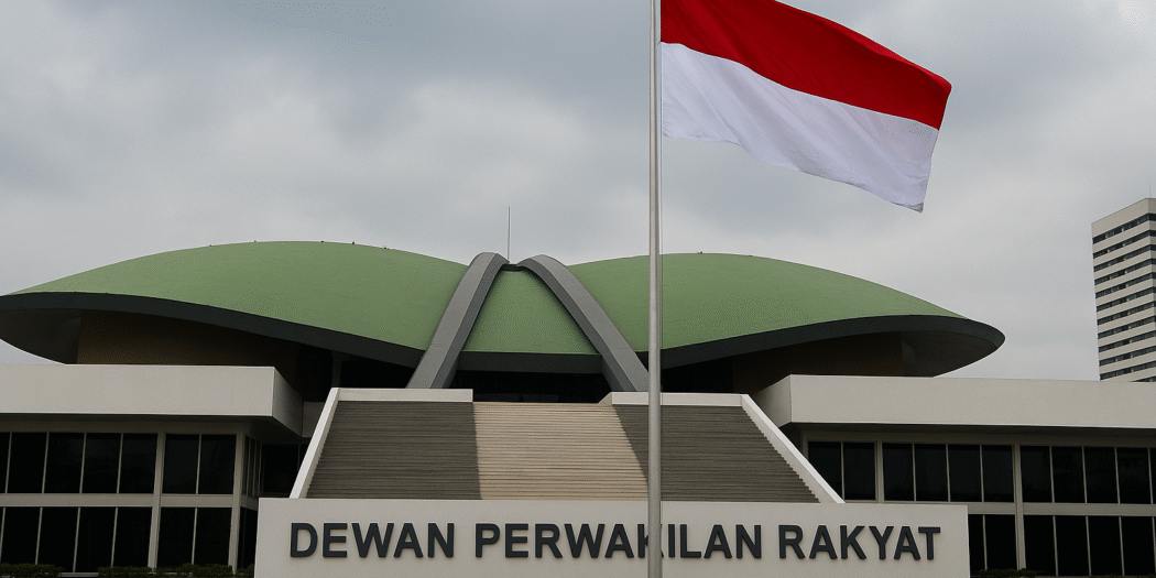 gedung dpr dengan bendera indonesia