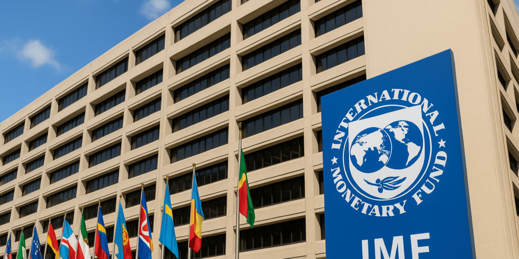 kantor imf dengan deretan bendera