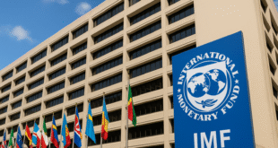 kantor imf dengan deretan bendera