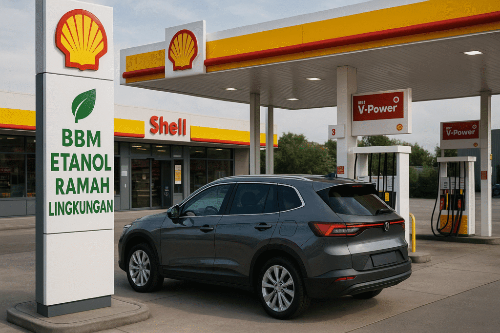 kendaraan mengisi bbm etanol di spbu shell tahun 2025.