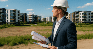 pengembang properti di lokasi konstruksi